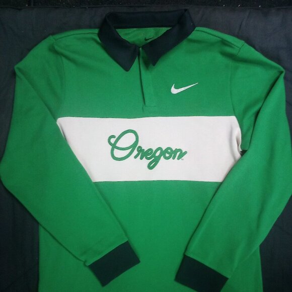 Nike Dri-Fit Oregon Ducks Script Spell Out Long Sleeve Polo Shirt - Picture 2 of 9